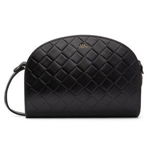 Black Demi Lune Shoulder Bag in Woven Leather